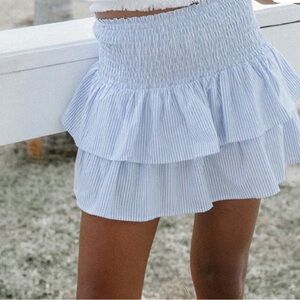 Southern Saint Seersucker Blue Striped Women's Smocked Cotton Skort Size Large